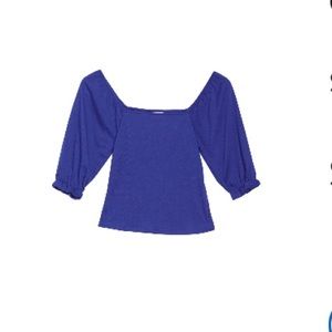 Abound Blue Square Neck Ruffle Cuff Top